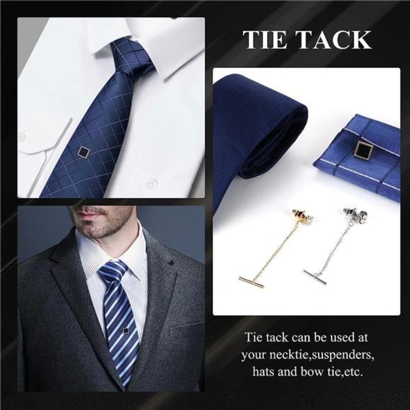 8 Pcs Tie Tacks for Men Tie Pins for Regular Ties Necktie 14K Gold Plated Mens - Picture 2 of 7